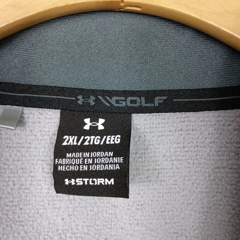 Under Armour Golf Pullover 2XL Mens Gray Striped 1/4 Zip Loose Storm Fleece